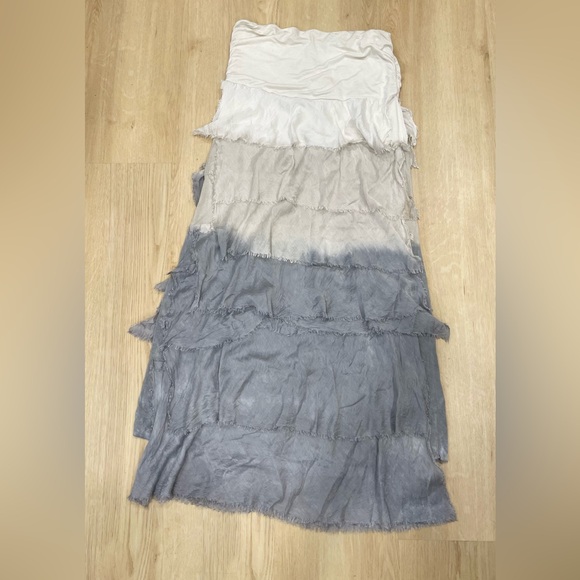 Tempo Paris Y2K gray and off-white ombre silk tiered maxi skirt size Small - Picture 1 of 4